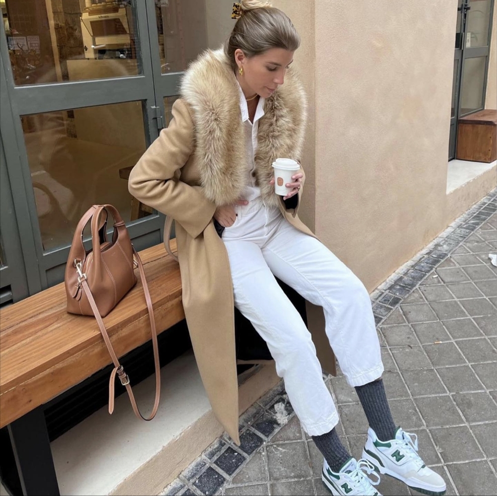 ZARA FAUX FUR COLLAR CAMEL WOOL BLEND COAT